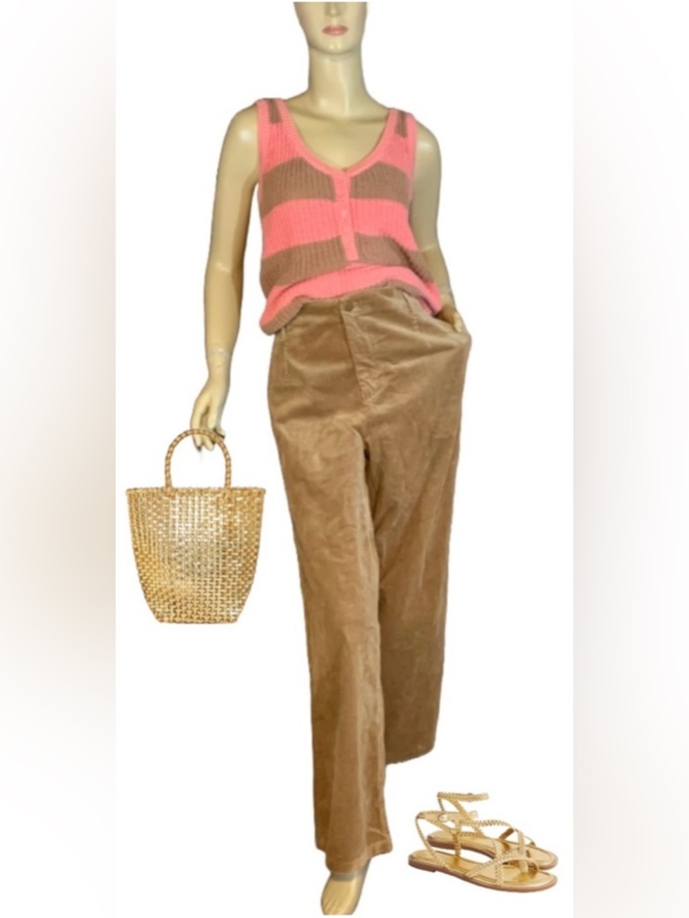 J. PETERMAN CO. BROWN WIDE LEG HIGH WAIST CORDUROY PANTS (12)